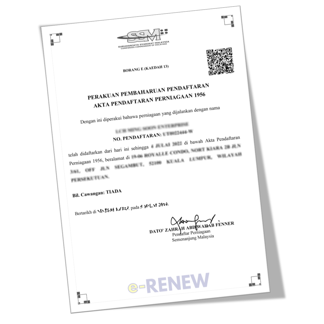 Re-Print SSM Certificate (Form D / E) with CTC - e-Renew.my